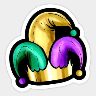 Purple, Yellow Golden And Green Jester Hat For Mardi Gras Sticker